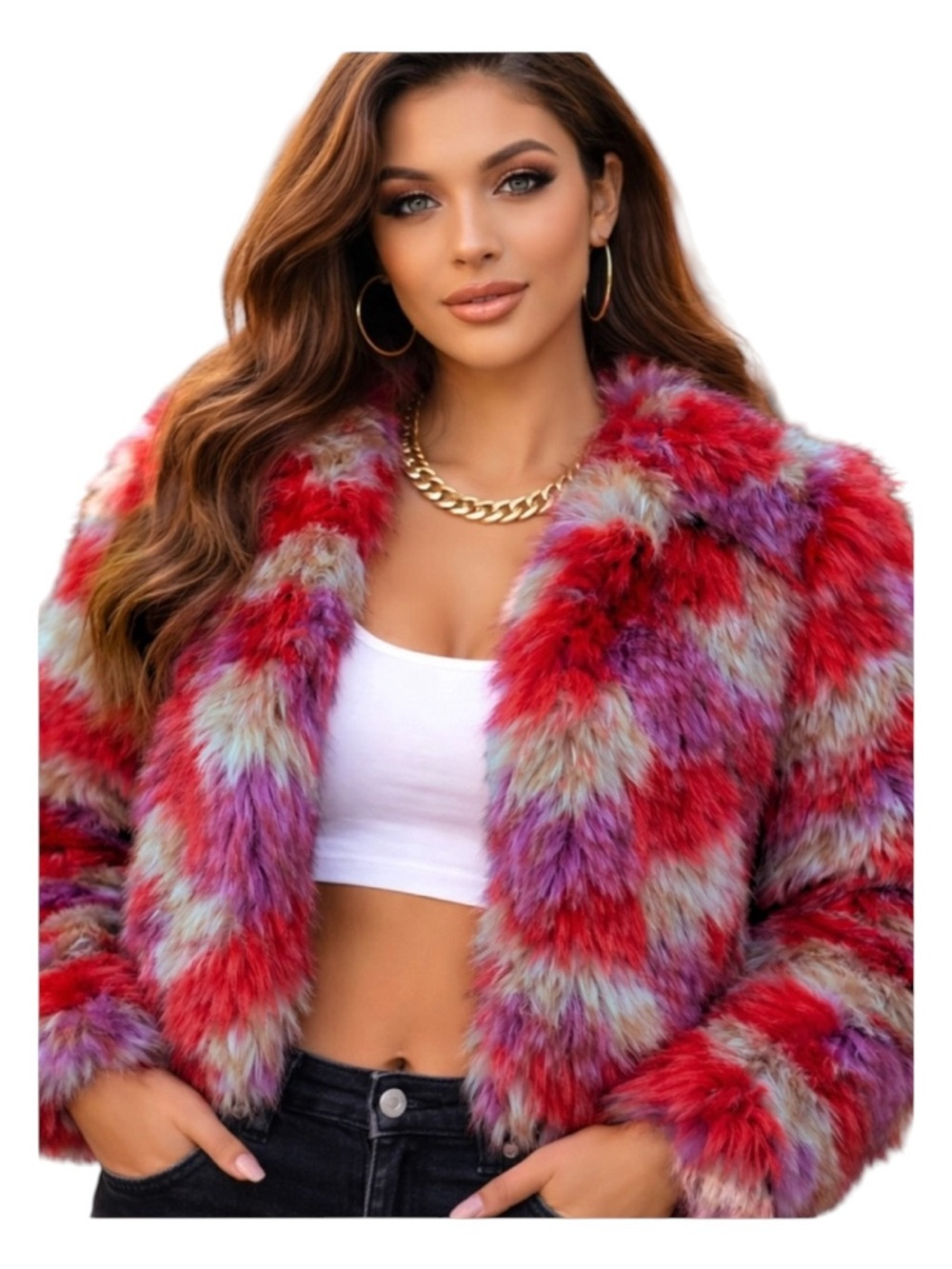 Y2K: UNIF 𒀭Iconic Shaggy Faux Fur Grunge Festival Jacket 𒀭 Plum Red Lavender 𒀭 M